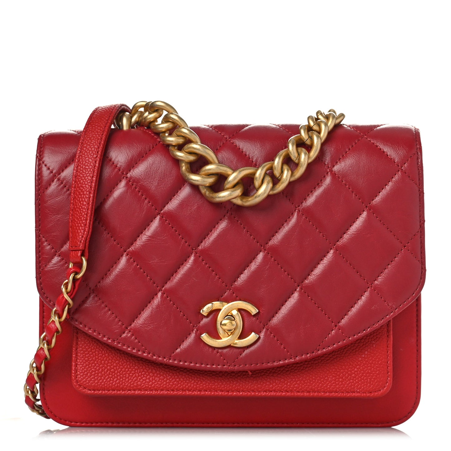 Calfskin Caviar Quilted Chain Handle Flap Red