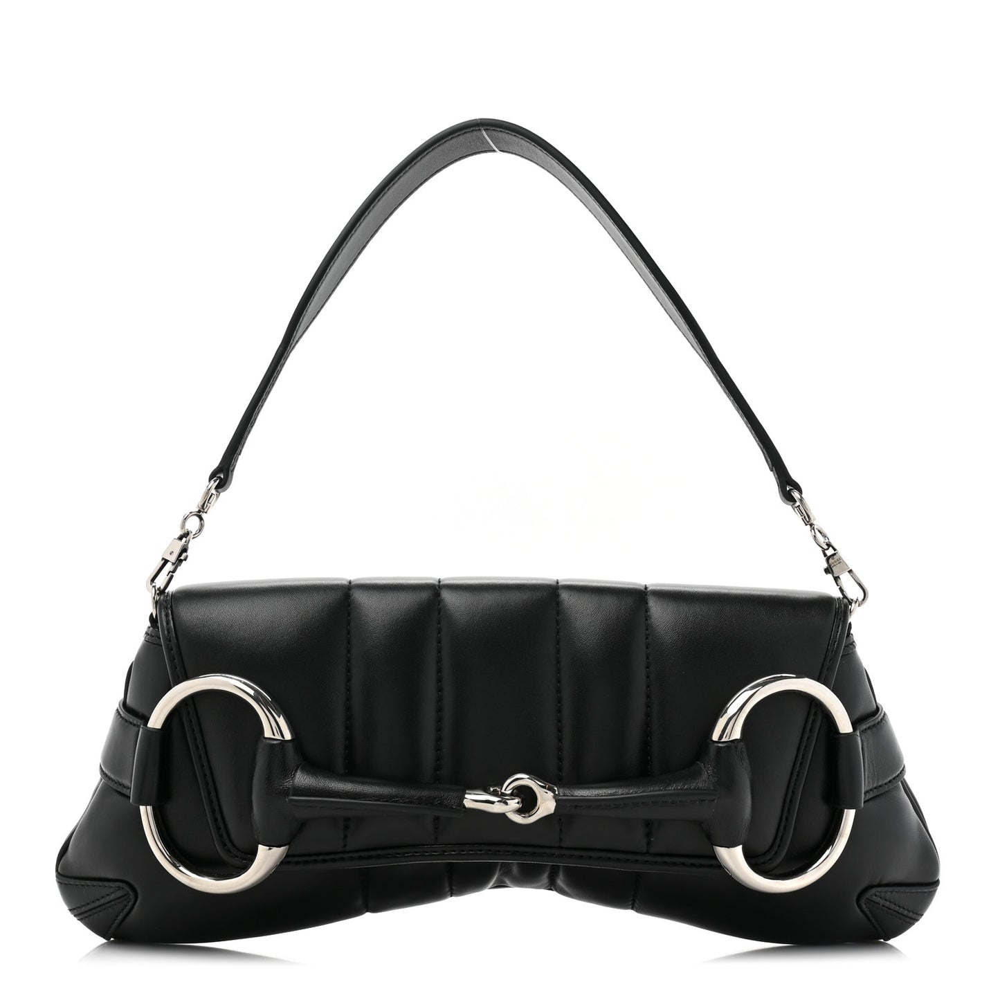 Nappa Vertical Matelasse Medium Maxi Horsebit Chain Shoulder Bag Black