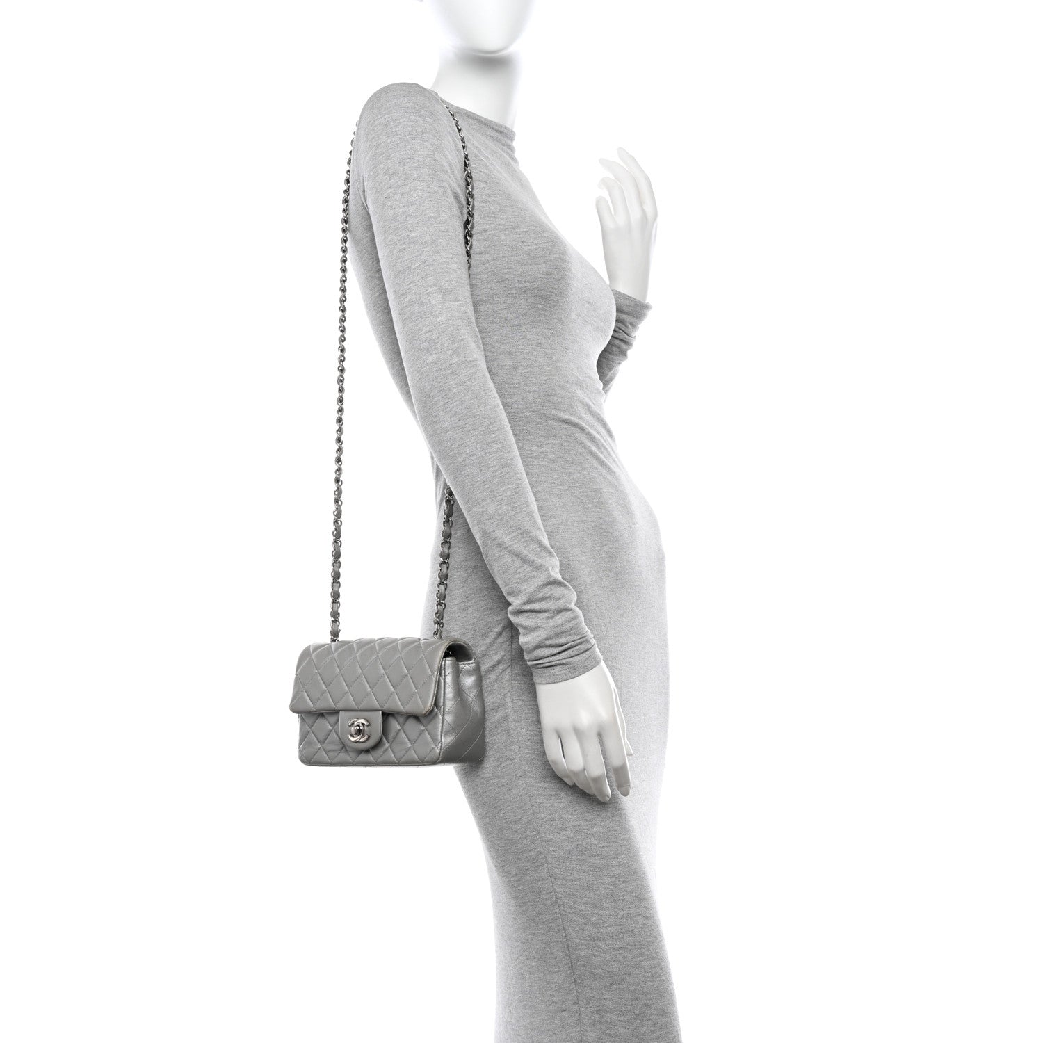 Chanel Metallic Lambskin Quilted Mini Rectangular Flap Silver 2 of 16