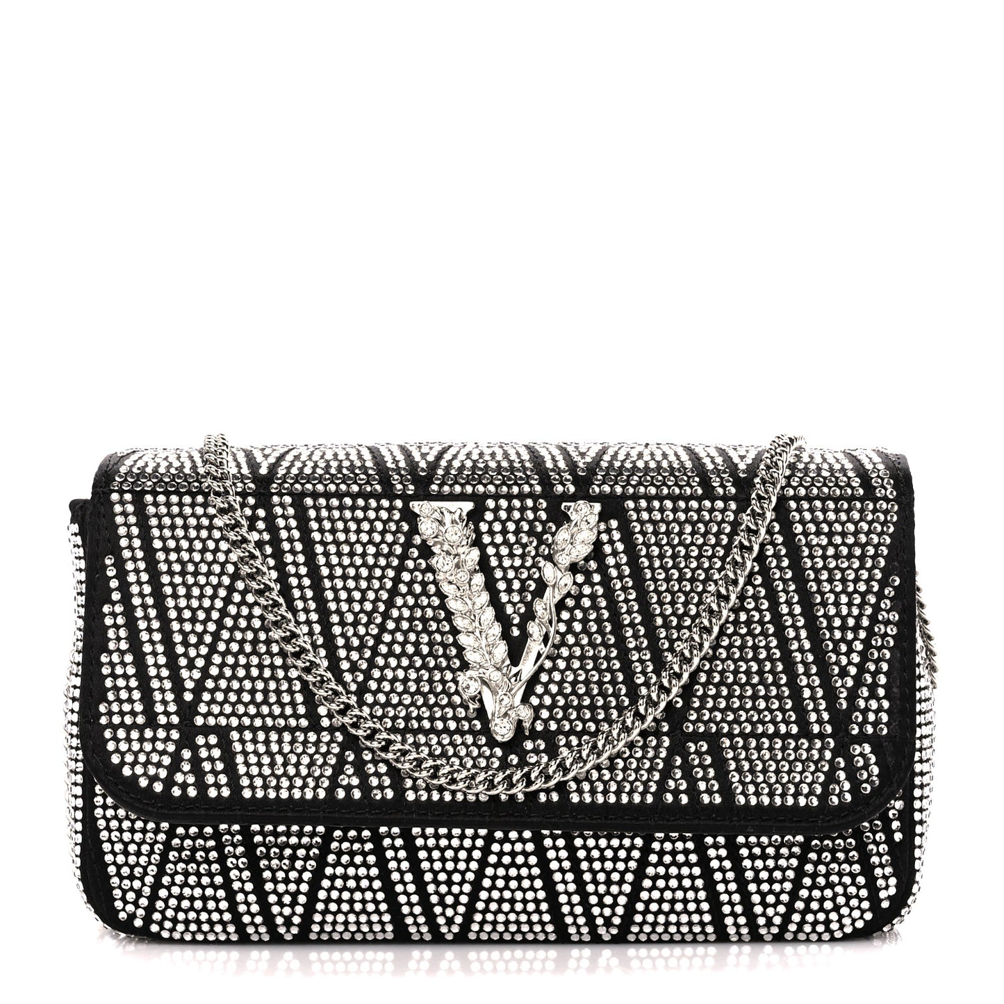 Satin Crystal Virtus Mini Chain Shoulder Bag Black