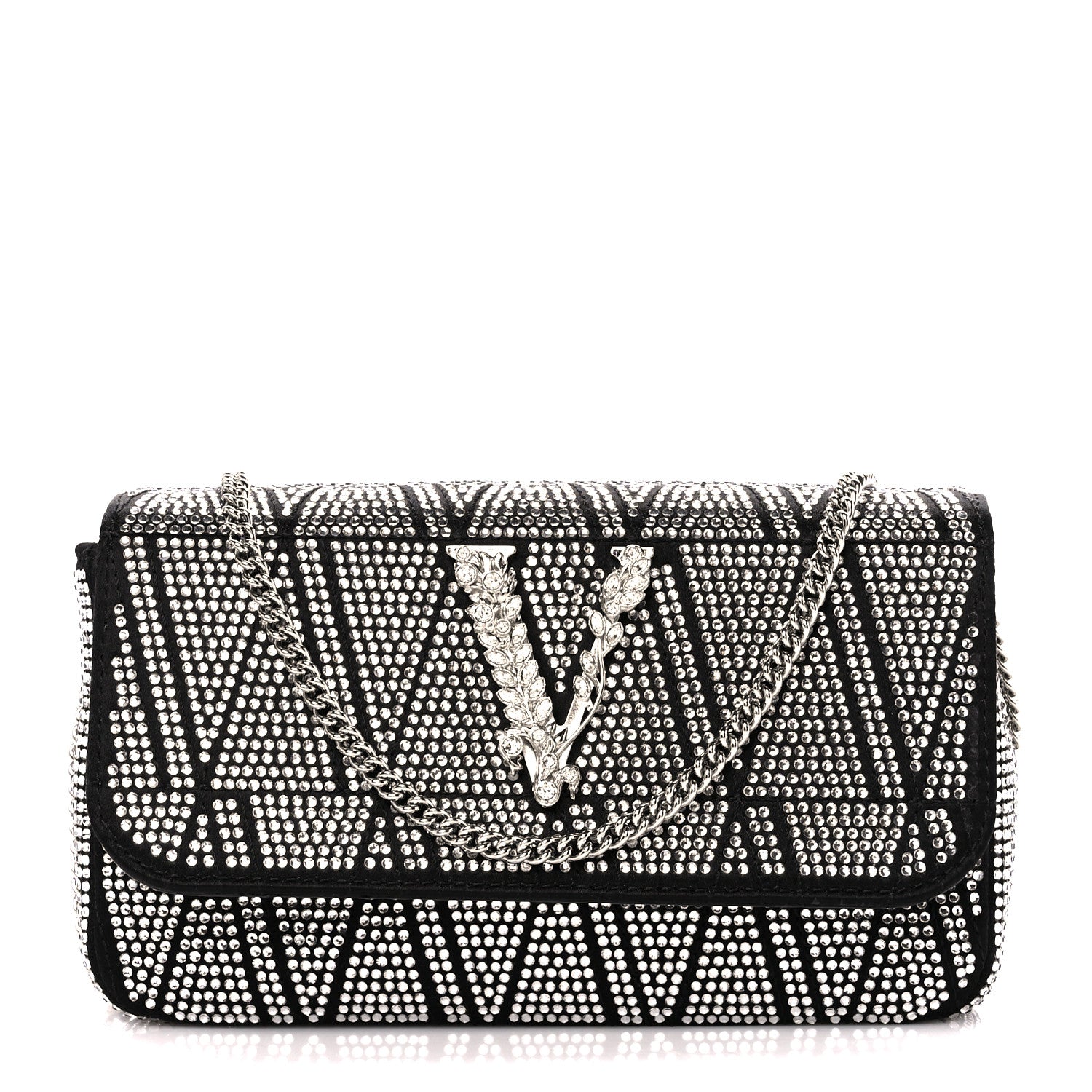 Versace Satin Crystal Virtus Mini Chain Shoulder Bag Black 1 of 11