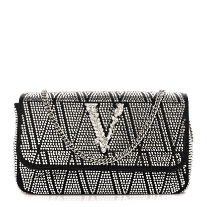 Versace Satin Crystal Virtus Mini Chain Shoulder Bag Black 1 of 11