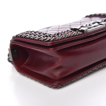 Chanel Glazed Calfskin Quilted Small Boy Chained Flap Burgundy 8 of 10