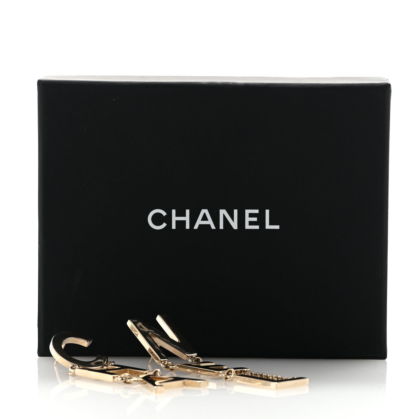 Metal Cha-Nel Logo Drop Earrings Gold