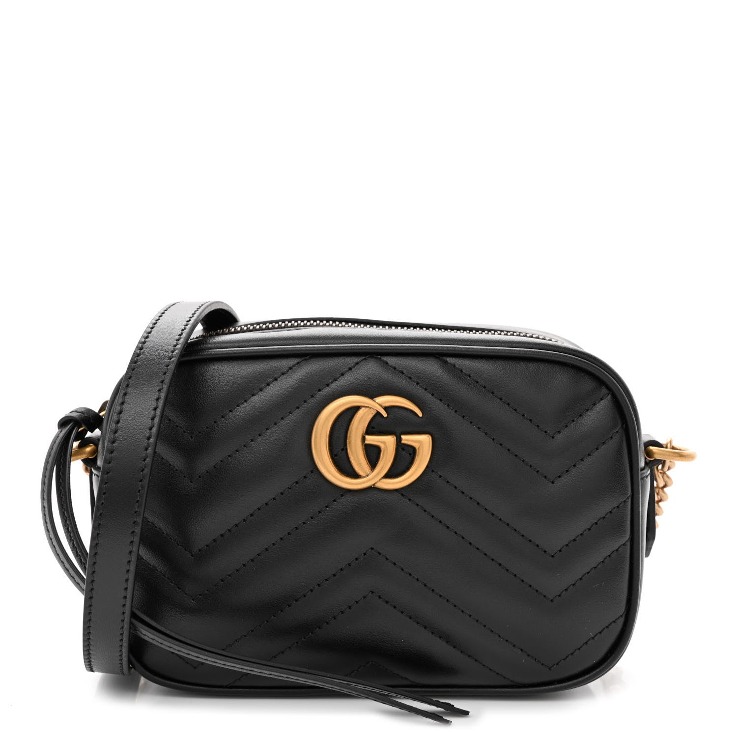 Gucci Calfskin Matelasse Mini GG Marmont Chain Shoulder Bag Black 1 of 10