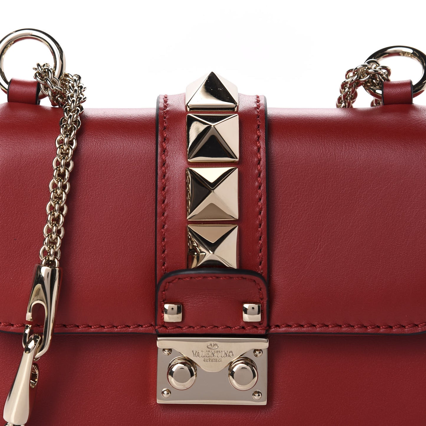 Vitello Mini Glam Lock Rockstud Flap Red