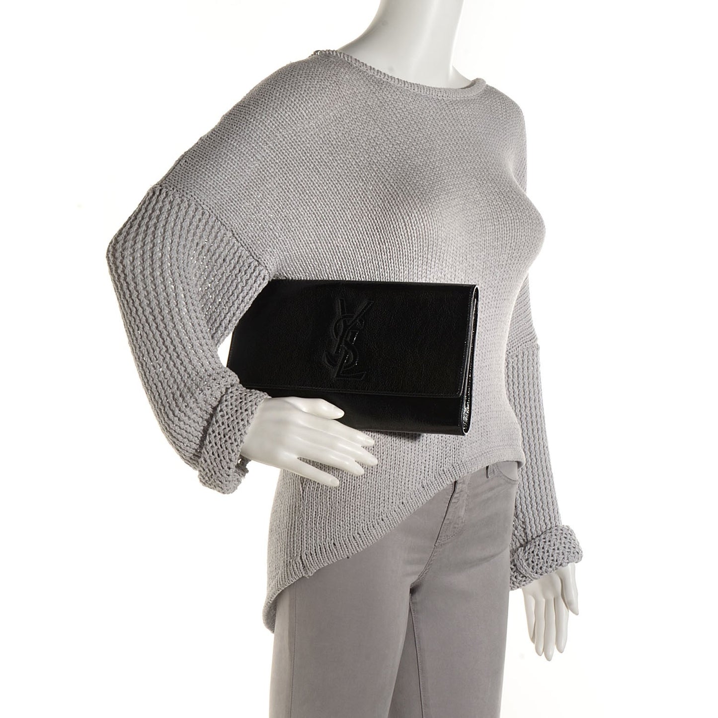 Textured Patent Monogram Large Belle De Jour Clutch Black