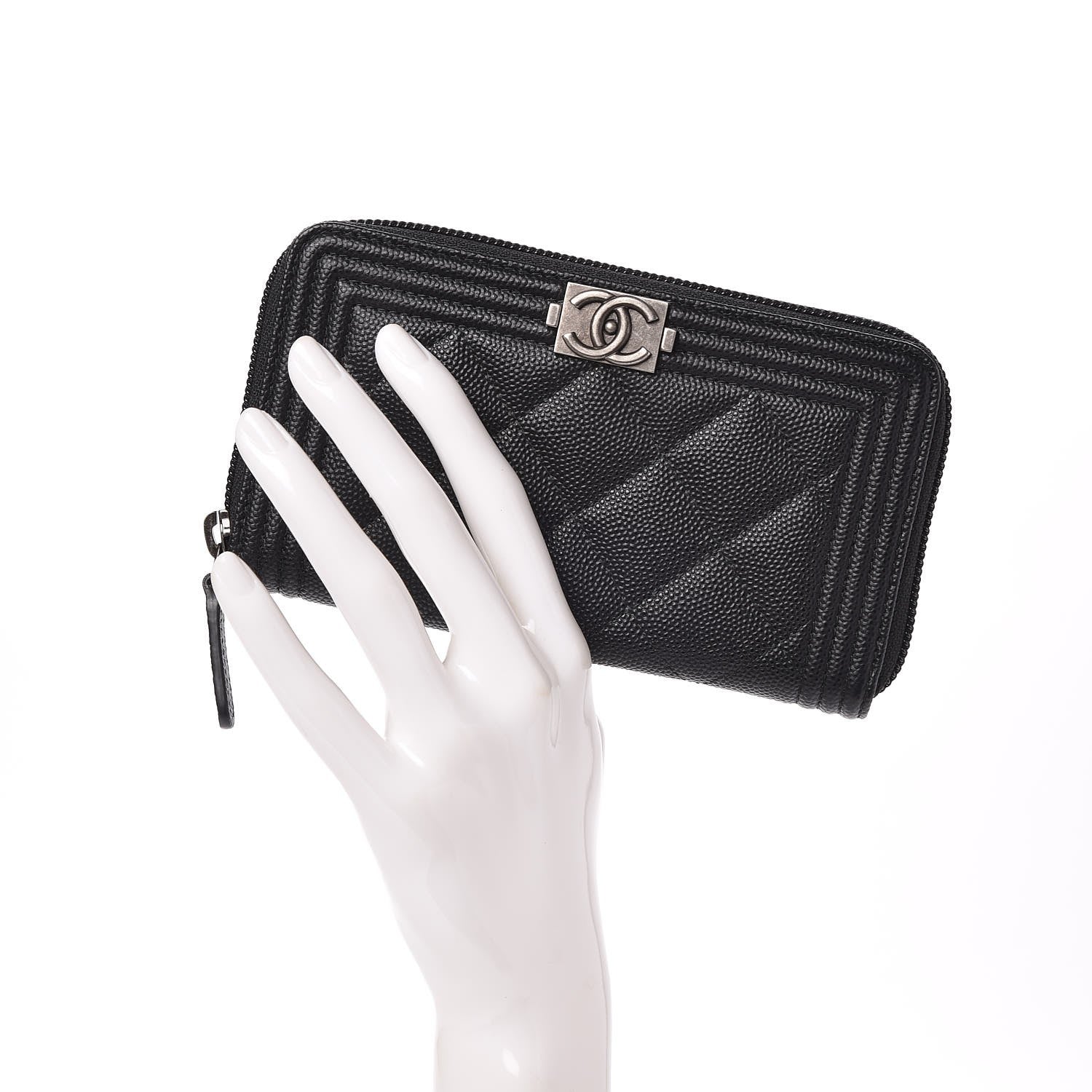 Chanel Caviar Quilted Boy Small Zip Around Wallet Black 2 of 9