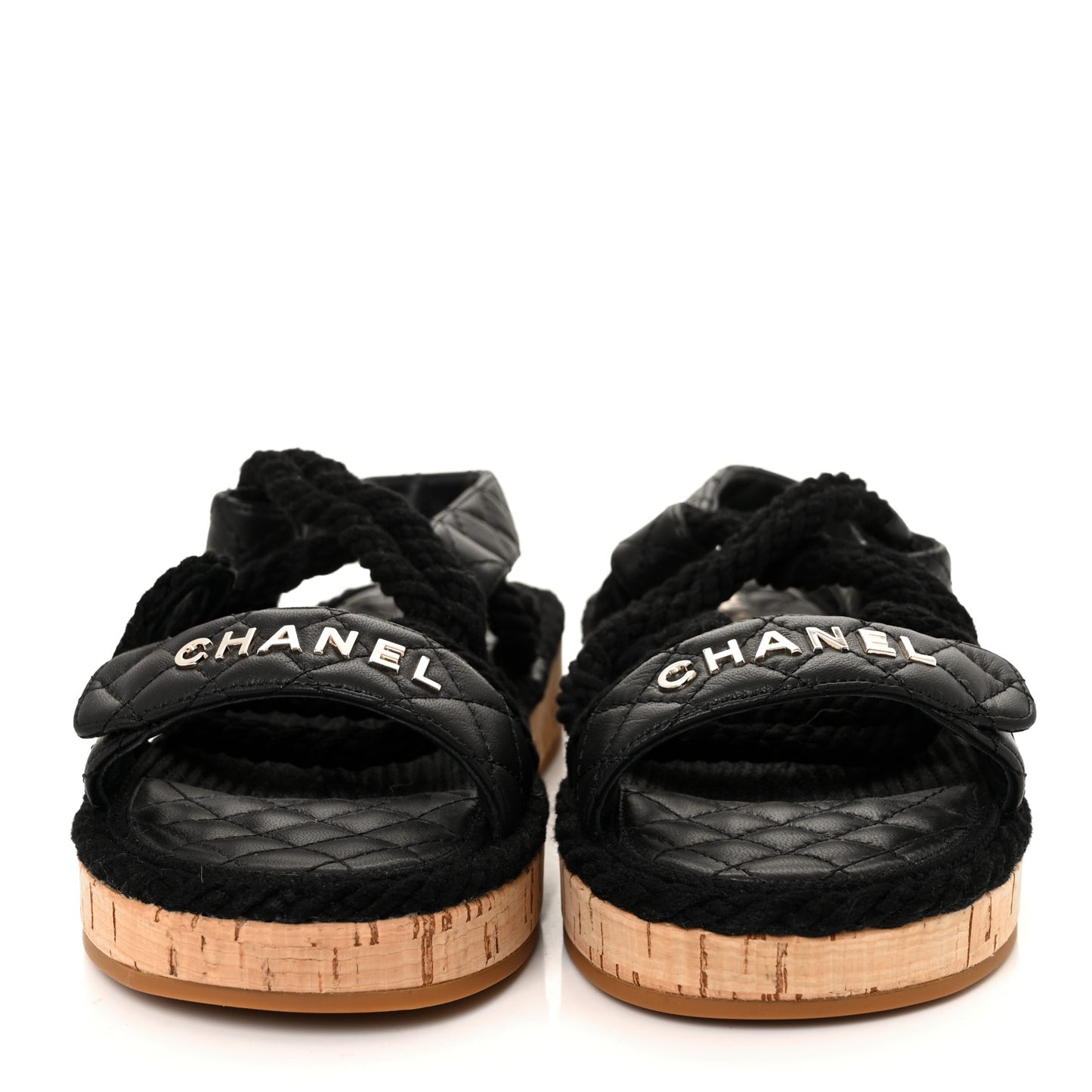 Cord Lambskin Quilted Logo Sandals 38 Black