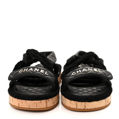Chanel Cord Lambskin Quilted Logo Sandals 38 Black 2 of 6
