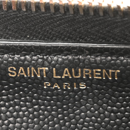 Saint Laurent Grain De Poudre Matelasse Chevron Monogram Zip Around Wallet Black 7 of 10
