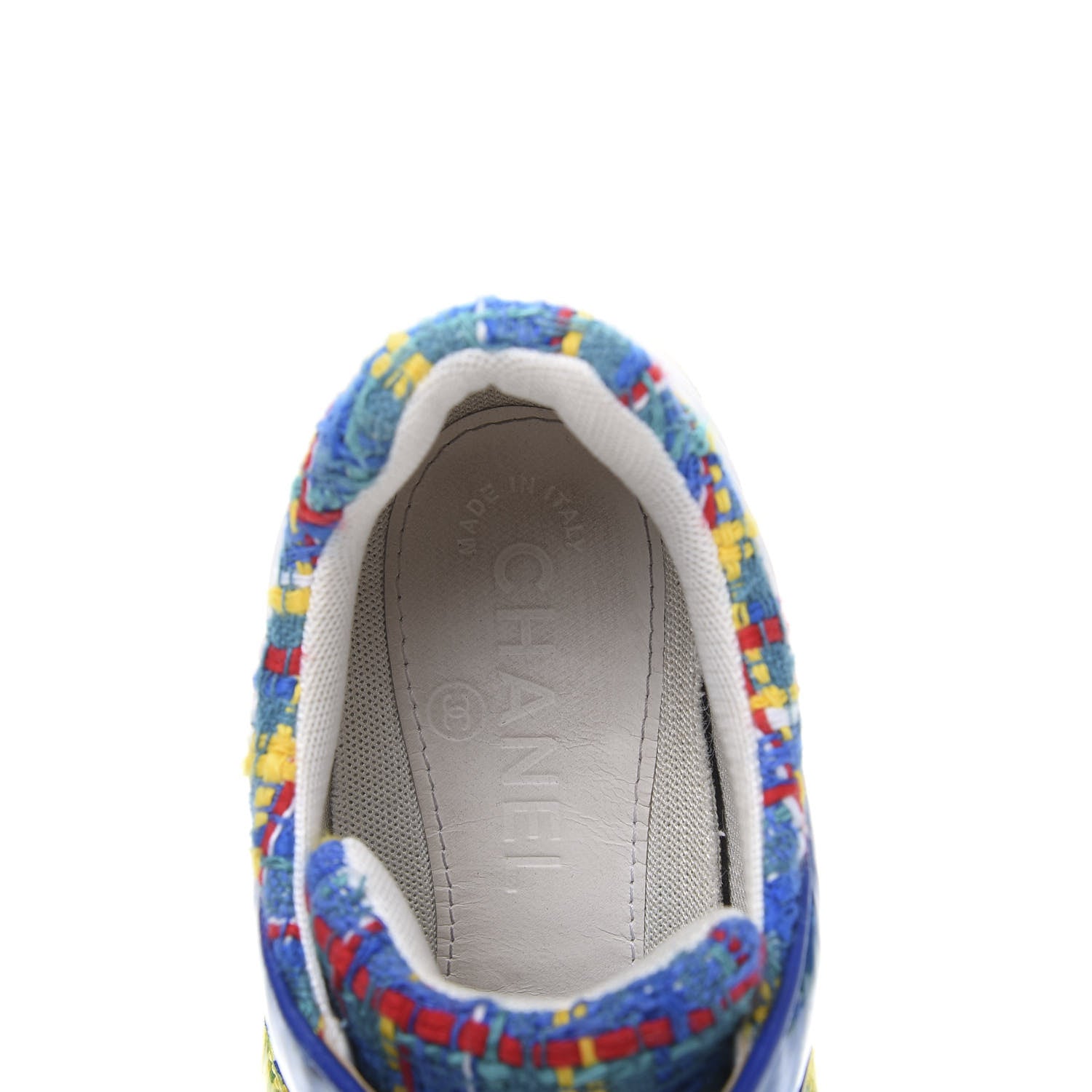 Chanel Tweed Calfskin Tennis Sneakers 37 Red Yellow Blue 6 of 9