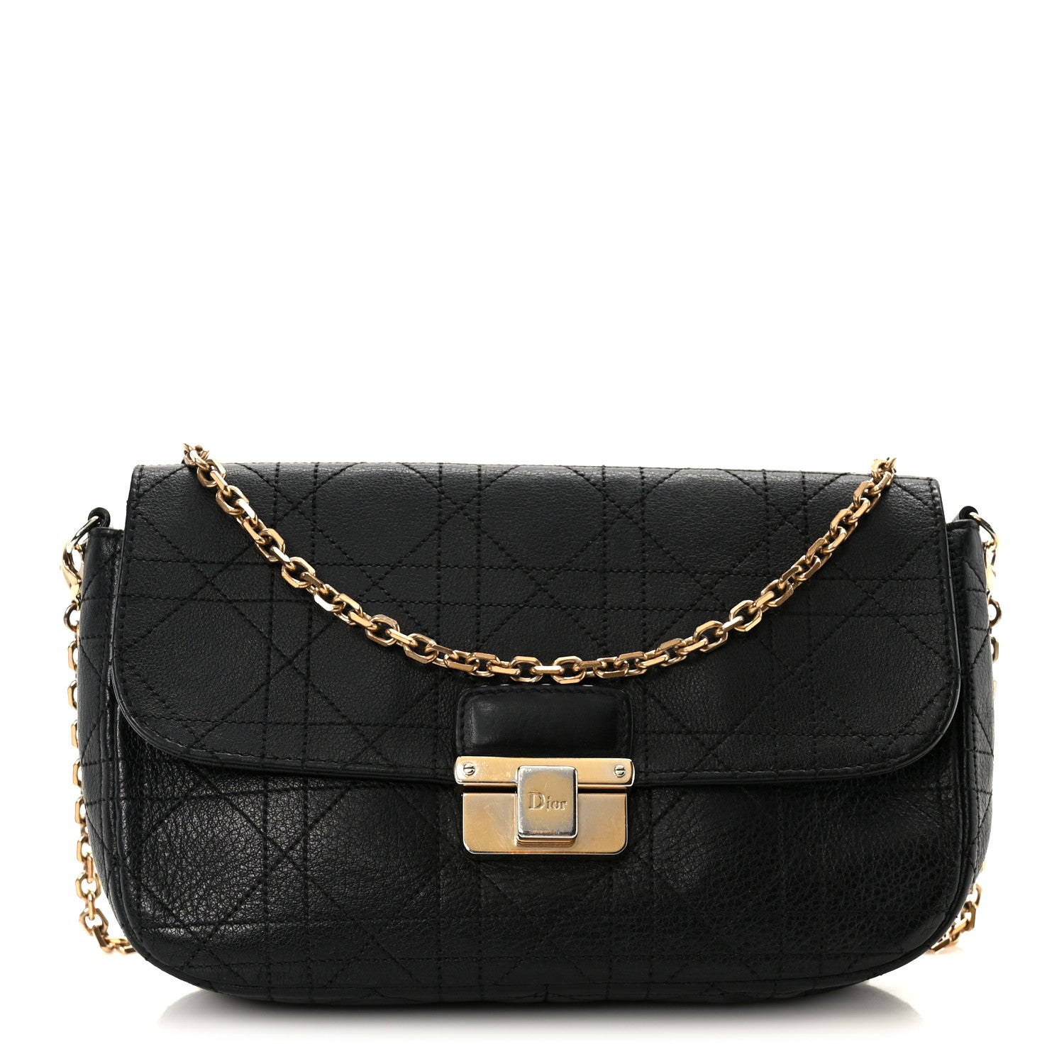 Christian Dior Grained Calfskin Cannage Diorling Wallet On Chain Black 1 of 10