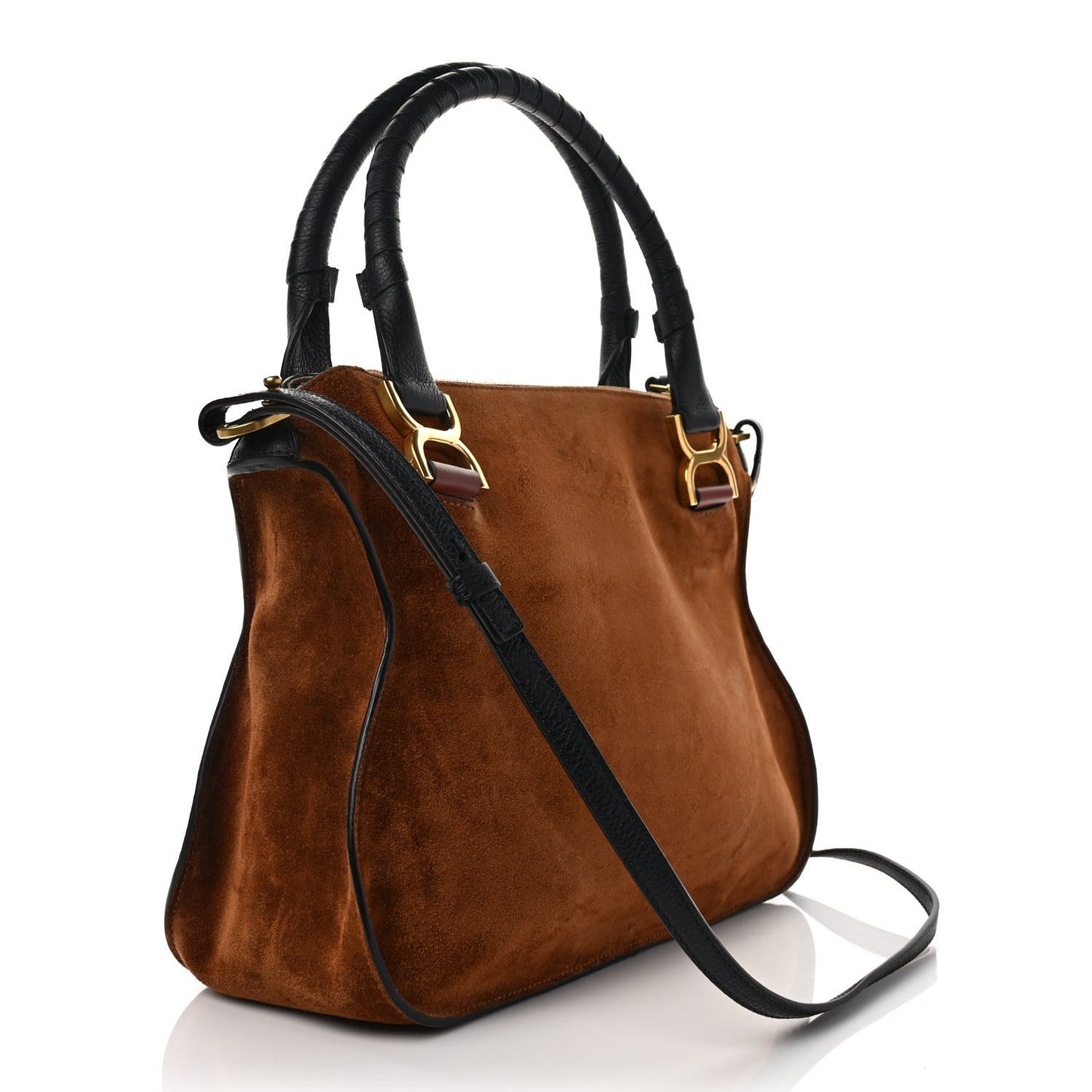 Suede Calfskin Braided Medium Marcie Double Carry Tan
