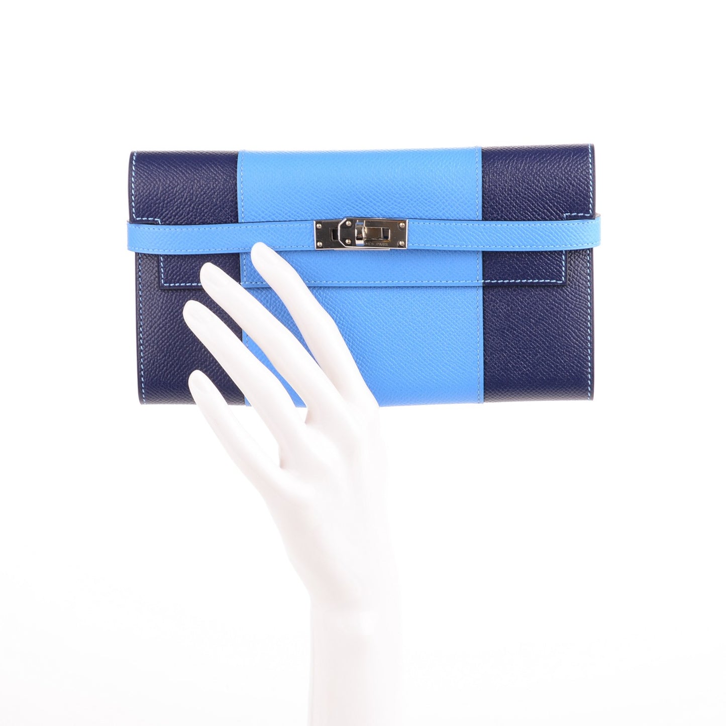 Epsom Kelly Longue Flag Wallet Bleu Paradis Bleu Saphir