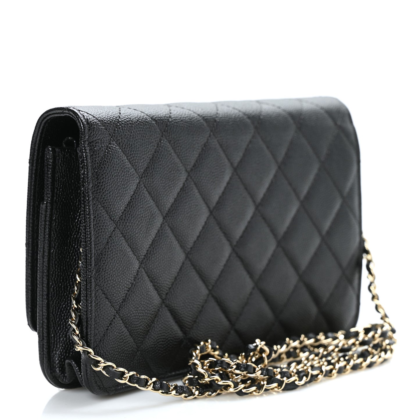 Caviar Quilted Golden Class Wallet On Chain WOC Black
