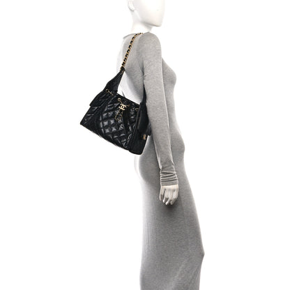 Chanel Shiny Crumpled Calfskin Quilted Small Chanel 25 Handbag Black 2 of 11