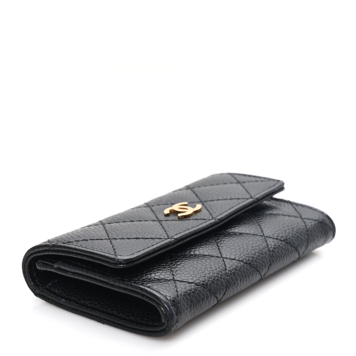 Caviar Quilted Flap Card Holder Wallet Black