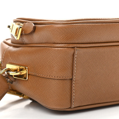 Prada Saffiano Lux Double Zip Crossbody Bag Caramel 7 of 13