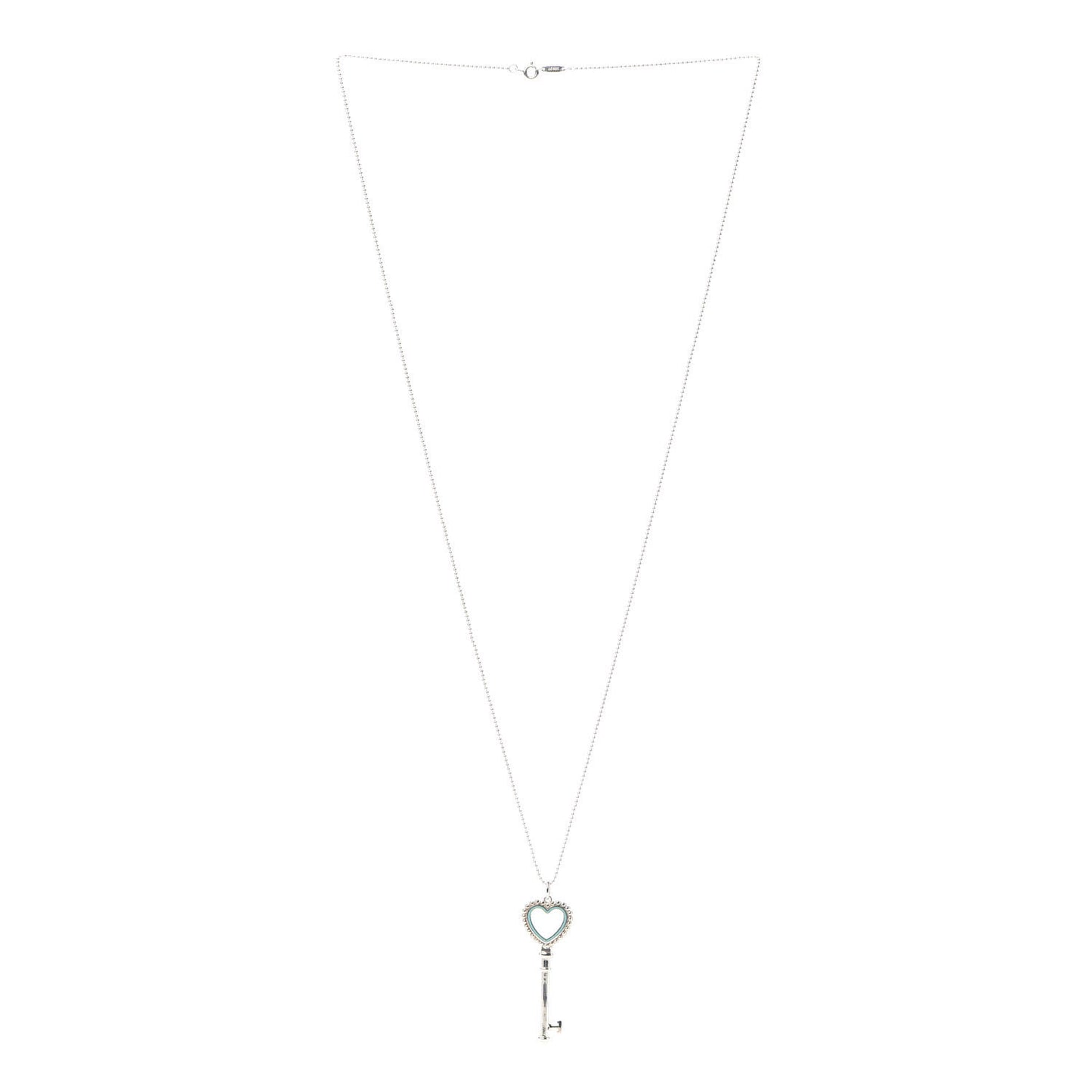 Sterling Silver Enamel Beaded Heart Key Pendant Necklace Blue