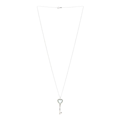 Tiffany Sterling Silver Enamel Beaded Heart Key Pendant Necklace Blue 3 of 4