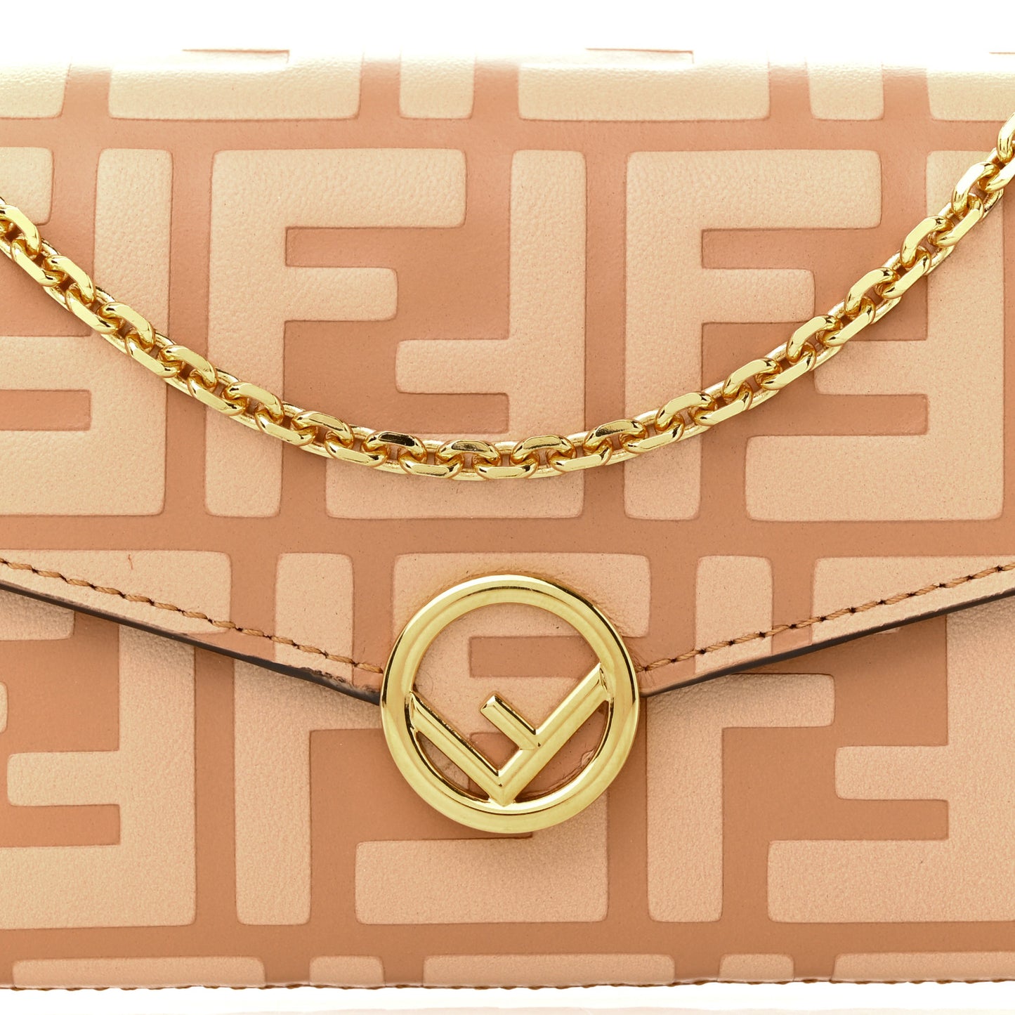 Vitello Termolagoon F is Fendi FF 1974 Embossed Continental Envelope Wallet On Chain Miele Scuro