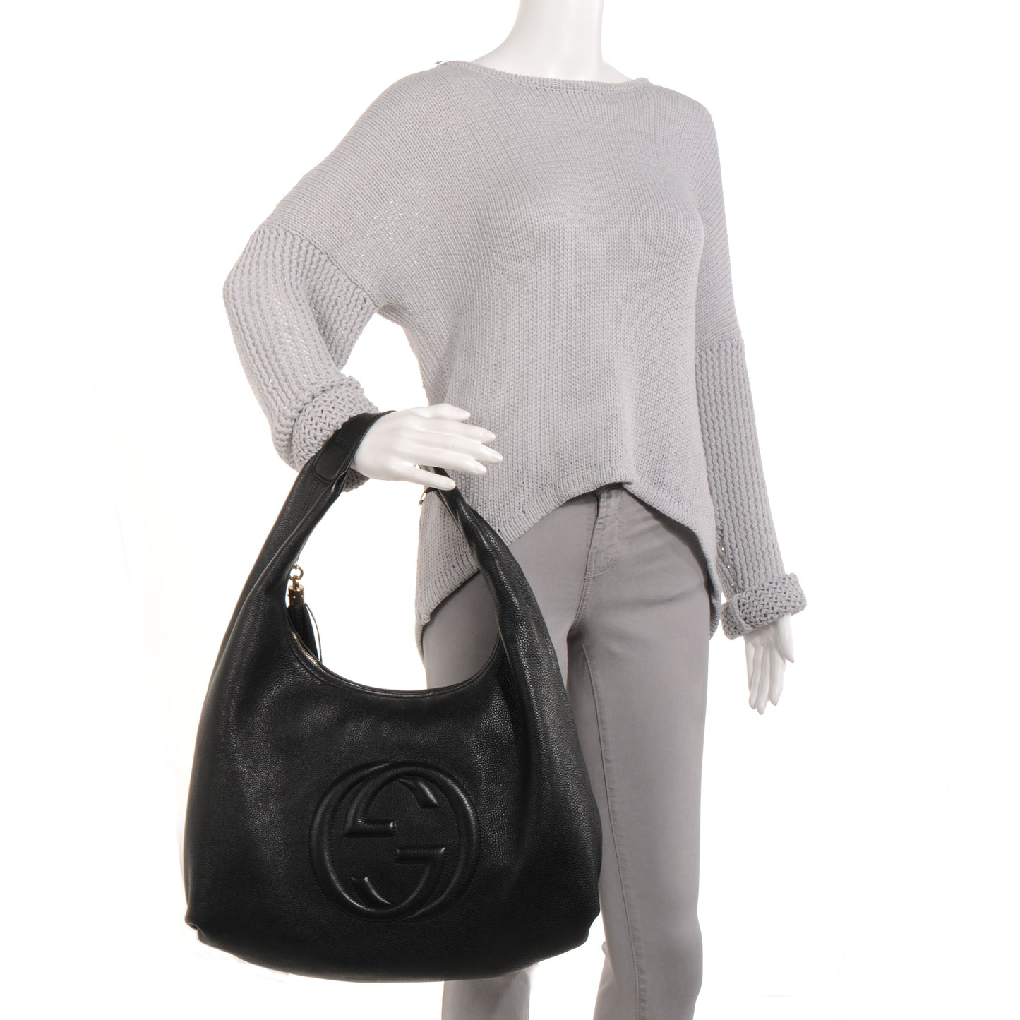 Pebbled Calfskin Large Soho Hobo Black