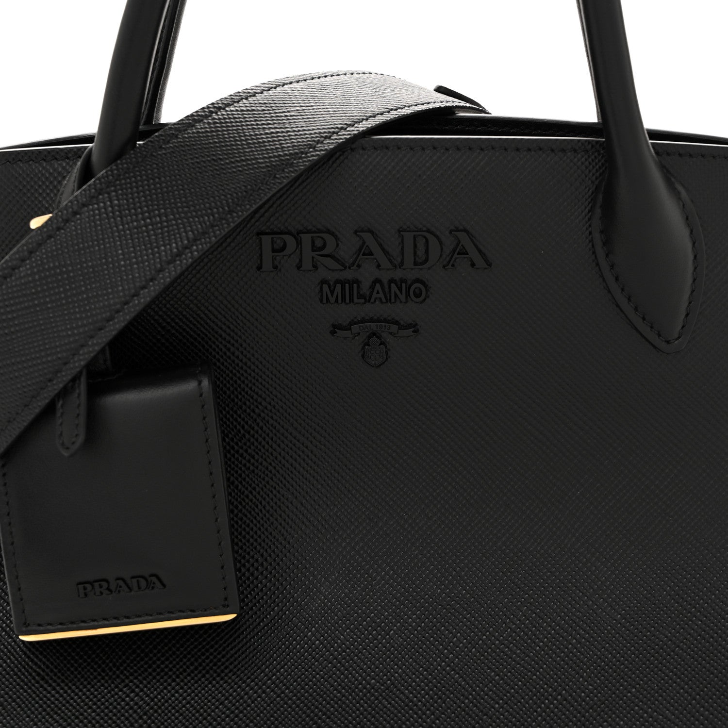 Prada Saffiano Cuir Calfskin Small Monochrome Top Handle Tote Black 8 of 13
