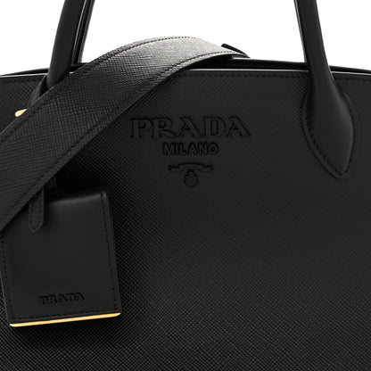 Prada Saffiano Cuir Calfskin Small Monochrome Top Handle Tote Black 8 of 13