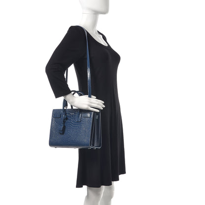 Saint Laurent Calfskin Crocodile Embossed Baby Sac De Jour Denim 2 of 9