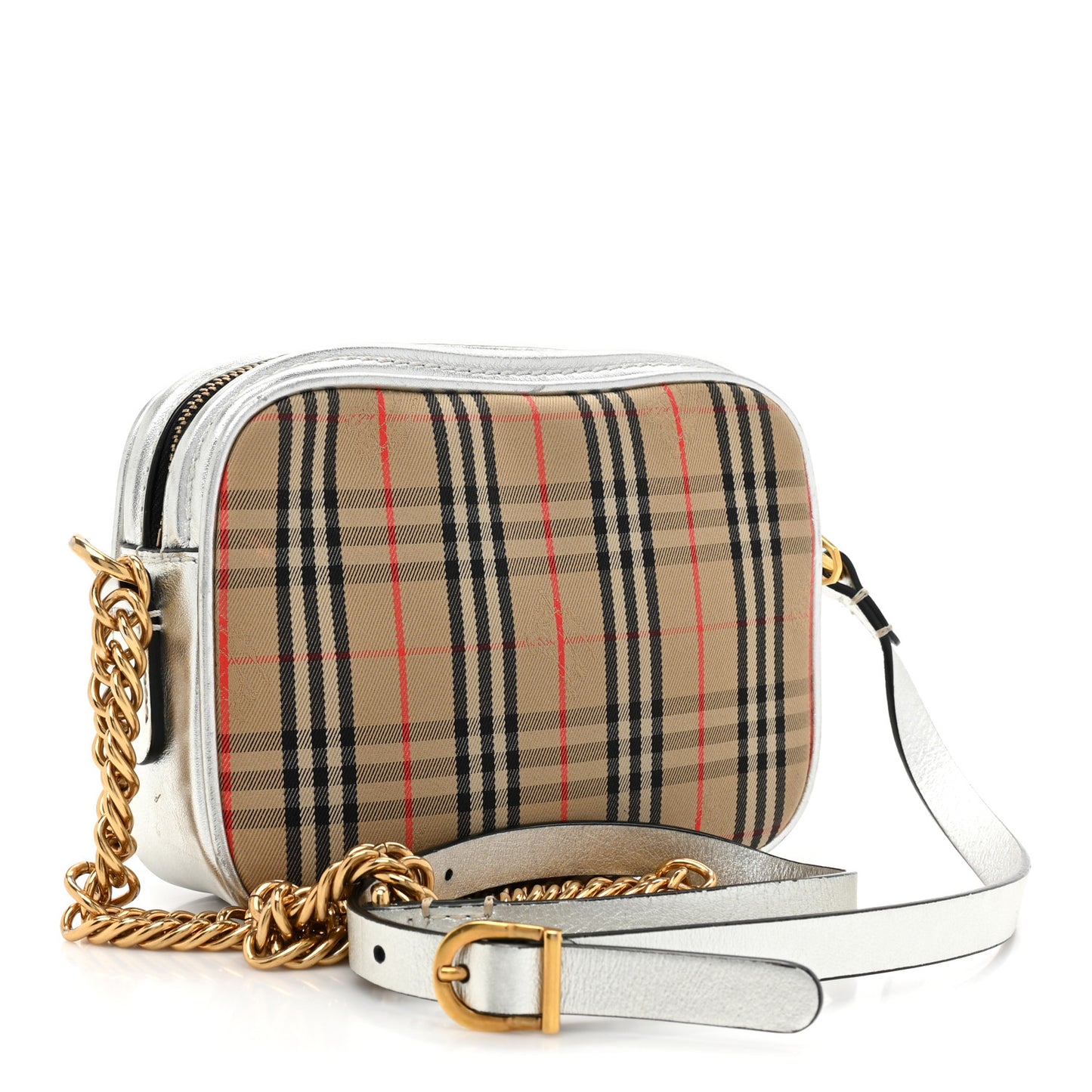 Smooth Calfskin 1983 Knight Check Link Camera Bag Silver