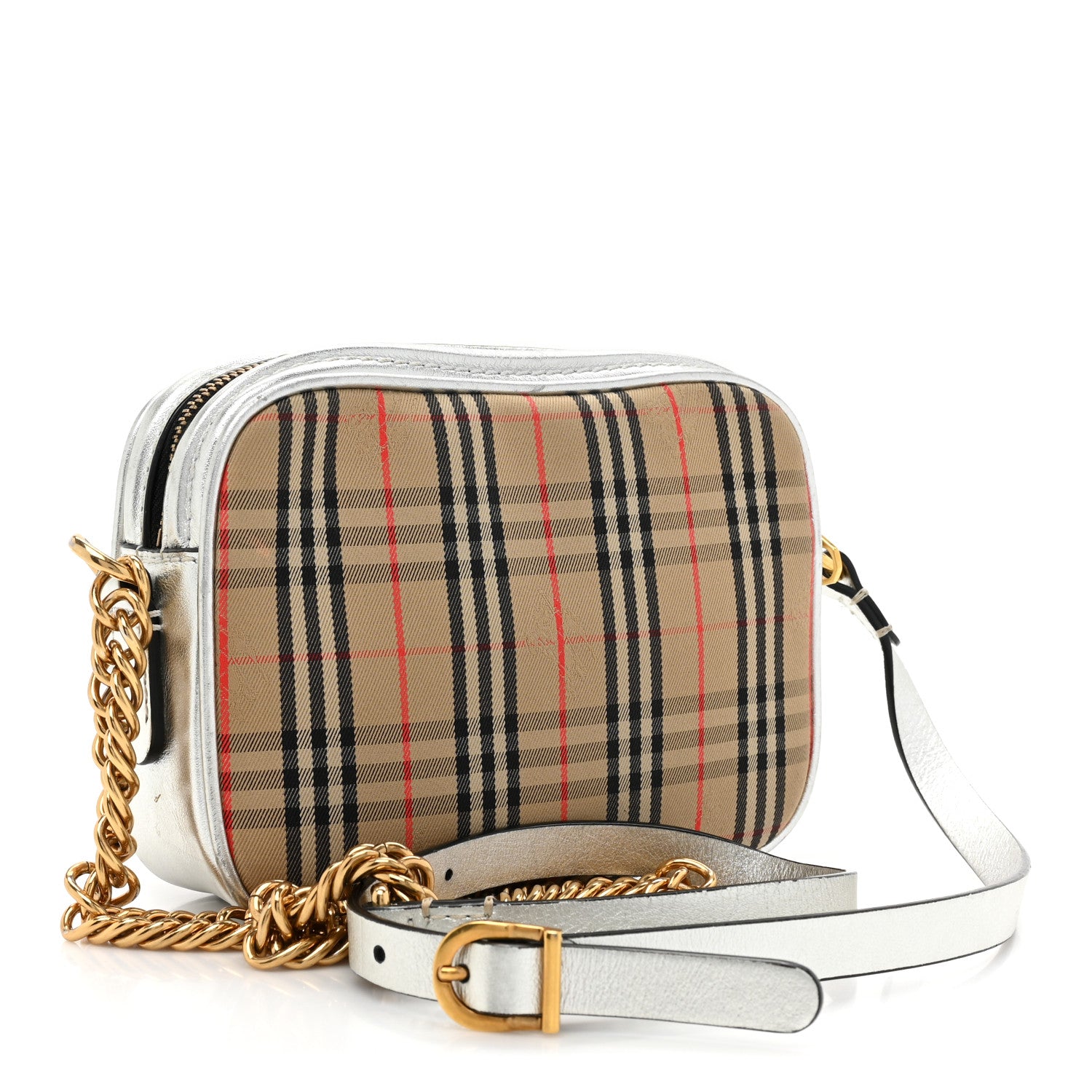 Burberry Smooth Calfskin 1983 Knight Check Link Camera Bag Silver 3 of 16