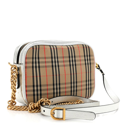 Burberry Smooth Calfskin 1983 Knight Check Link Camera Bag Silver 3 of 16