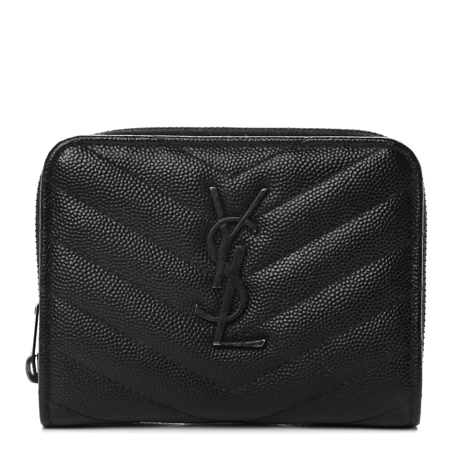 Grain De Poudre Matelasse Chevron Monogram Monochrome Compact Zip Around Wallet Black
