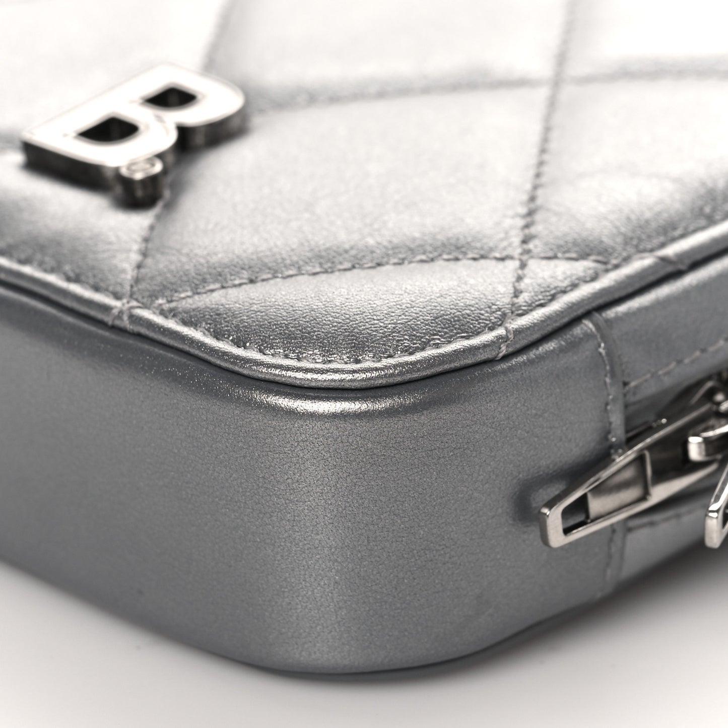 Metallic Nappa Calfskin Quilted Touch B Phone Holder Bag Silver