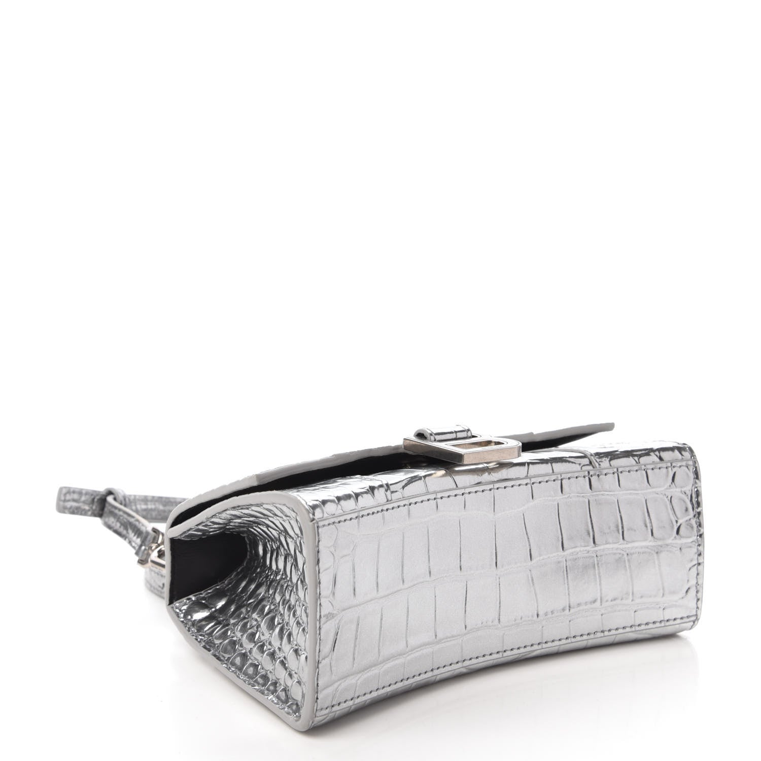 Balenciaga Metallic Calfskin Crocodile Embossed Hourglass Top Handle Bag XS Silver 4 of 9
