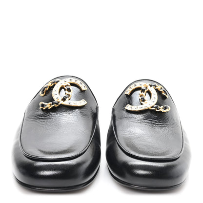 Chanel Shiny Calfskin Crystal CC Mules 38 Black 3 of 10