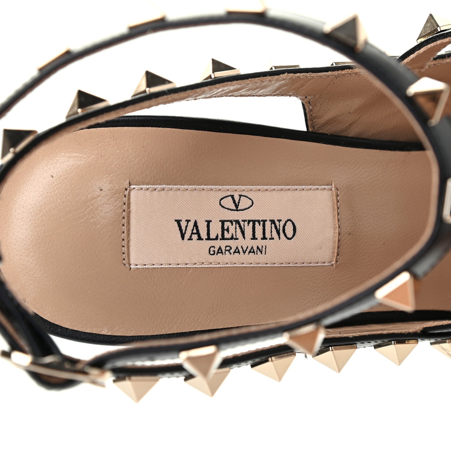 Valentino Garavani Pebbled Calfskin Rockstud Ankle Strap Pumps 39 Black 7 of 7