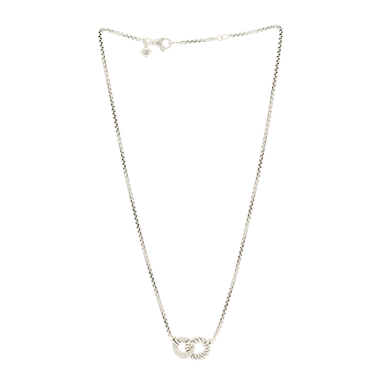 David Yurman Sterling Silver Diamond Belmont Curb Link Pendant Necklace 3 of 4