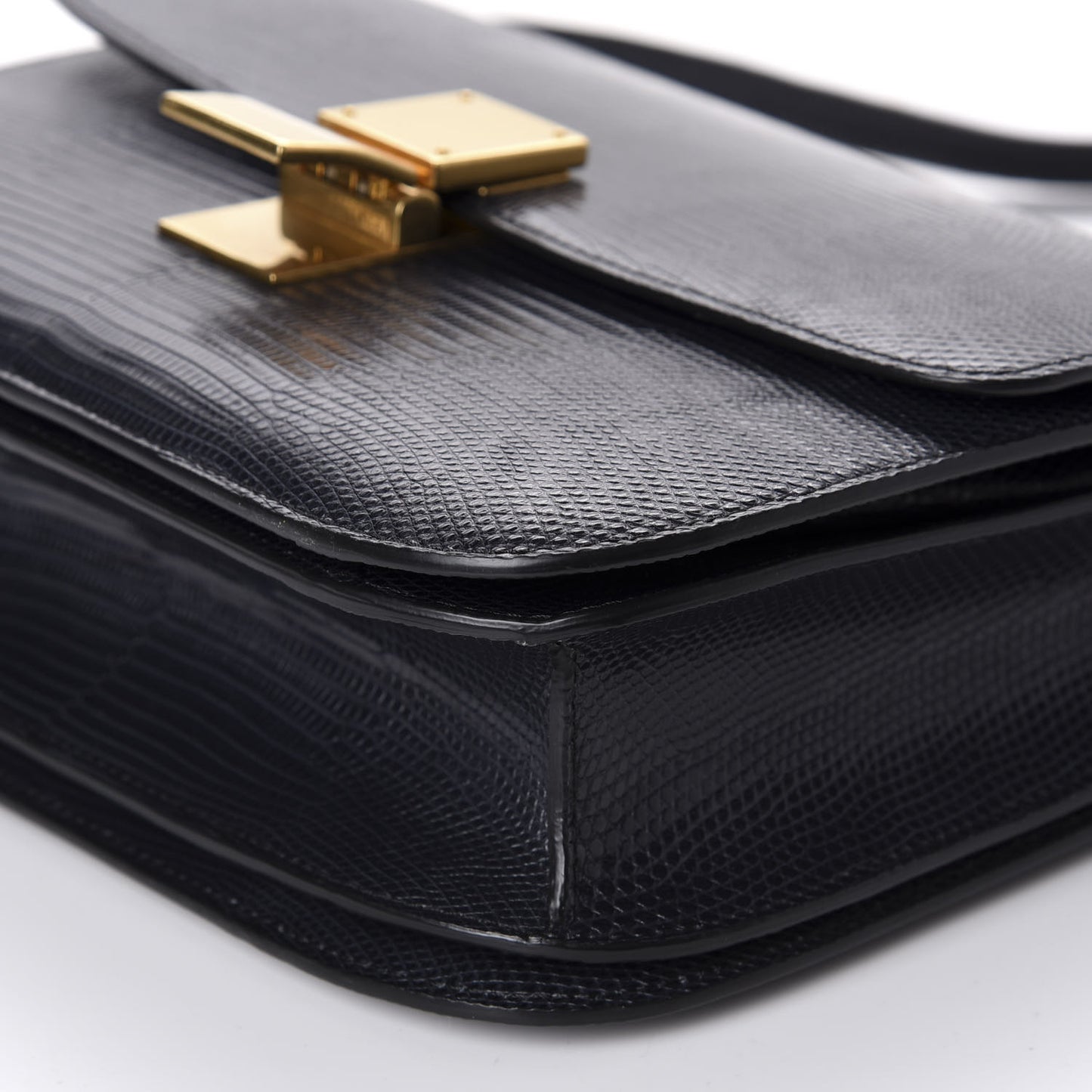 Lizard Medium Classic Box Flap Bag Navy