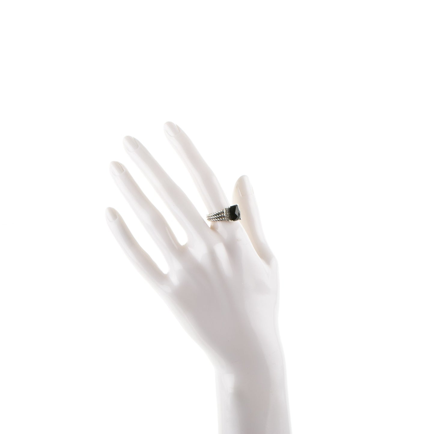 Sterling Silver Black Onyx Pave Diamond 10mm Petite Wheaton Ring 7.75