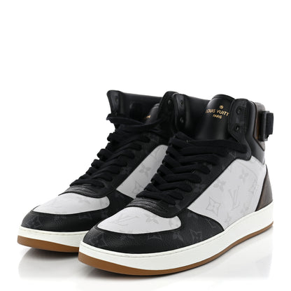Louis Vuitton Calfskin Monogram Mens Rivoli High Top Sneakers 10 Black 3 of 9