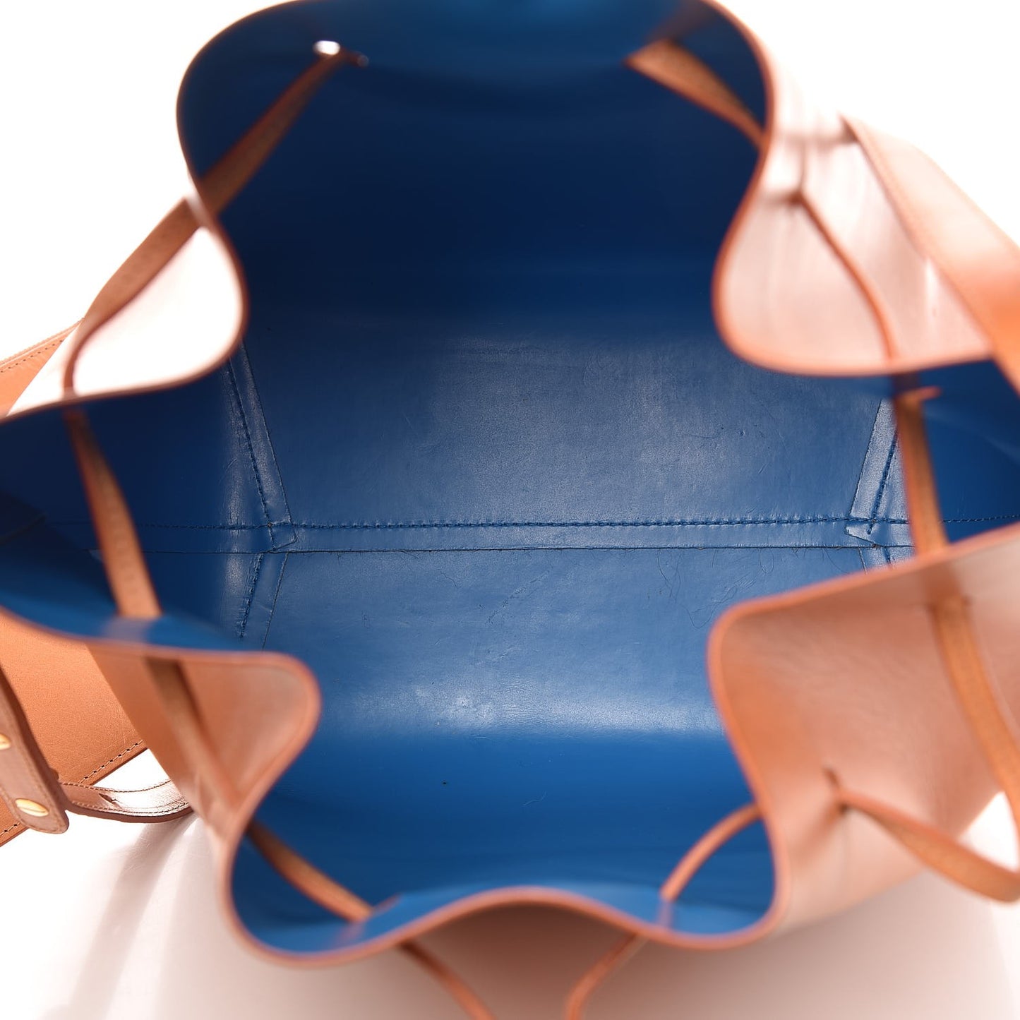 Vegetable Tanned Calfskin Bucket Bag Cammello Azzurro