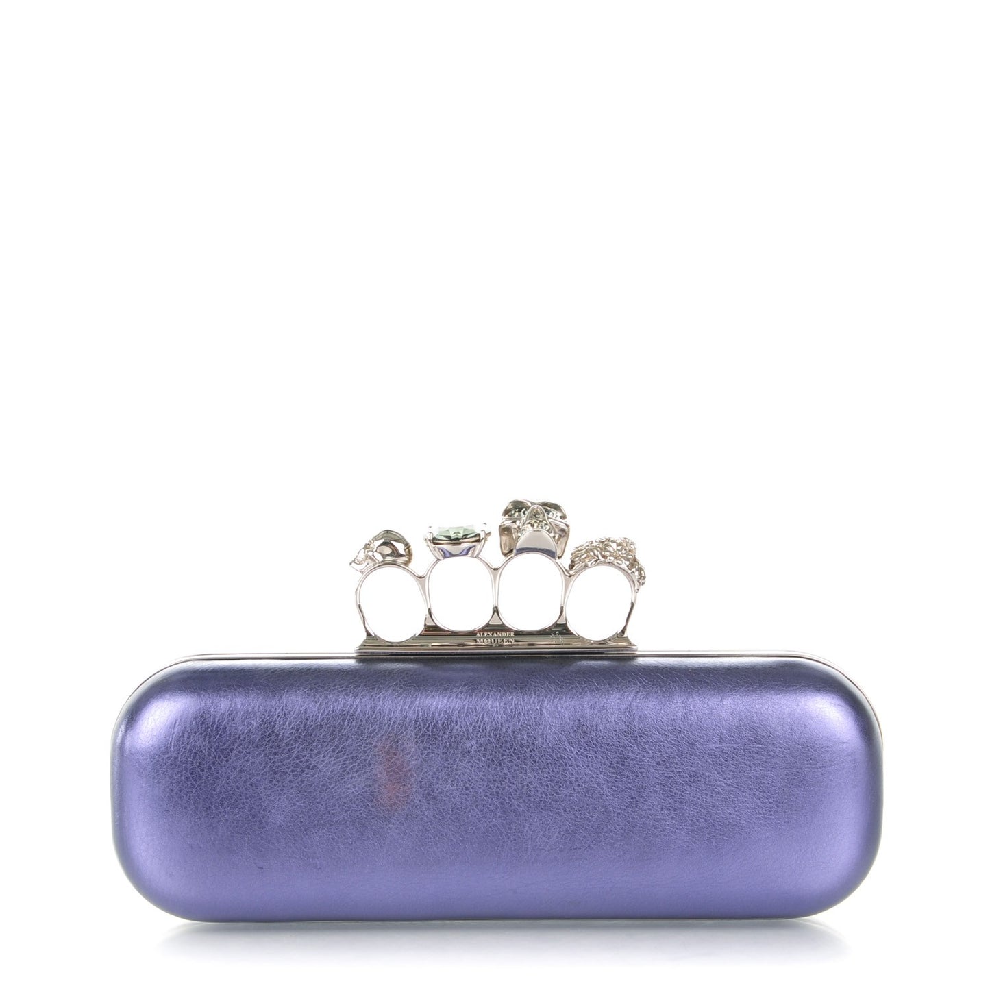 Metallic Lambskin Knucklebox Clutch Purple