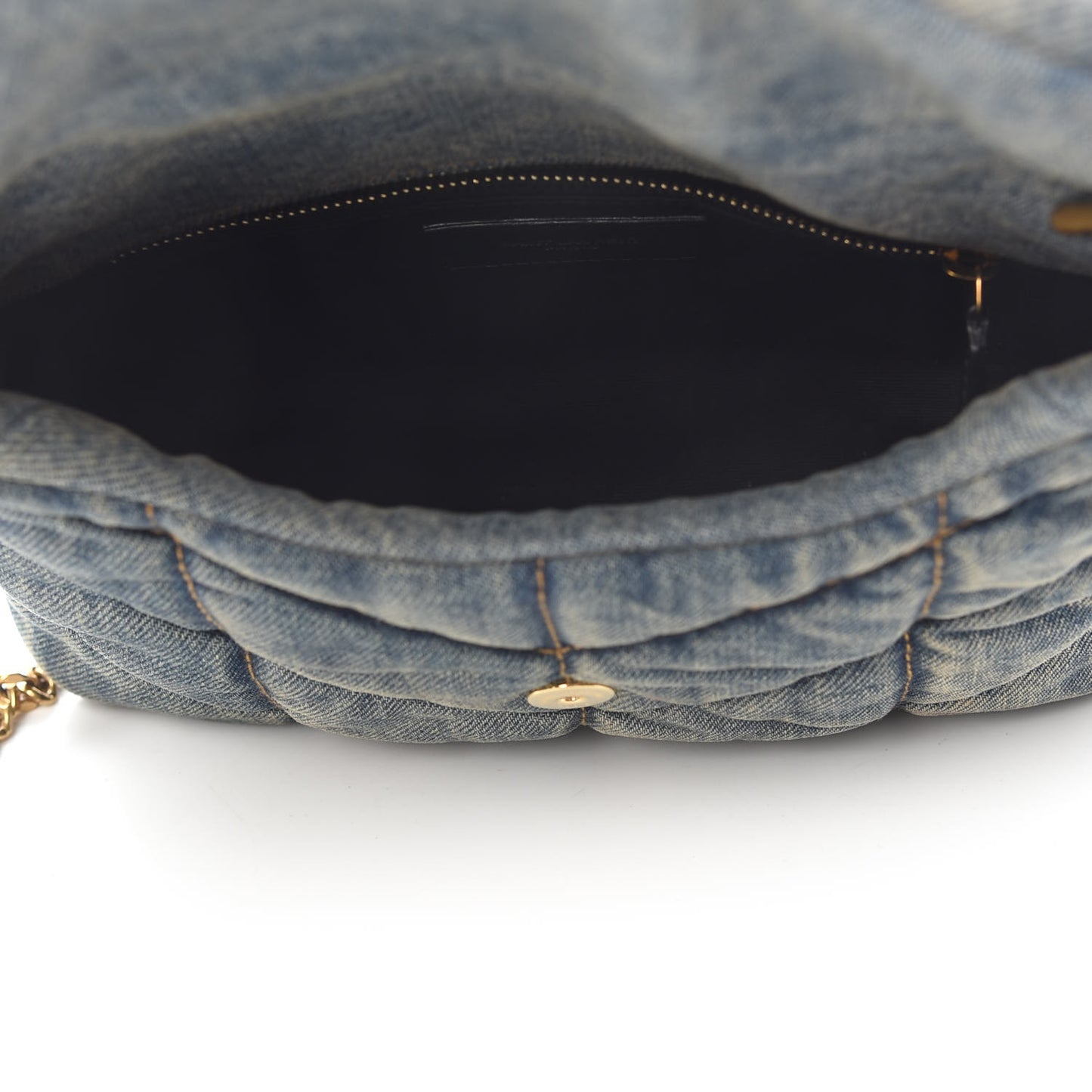 ; SAINT LAURENT Denim Quilted Toy Loulou Puffer Monogram Chain Satchel Rodeo Blue