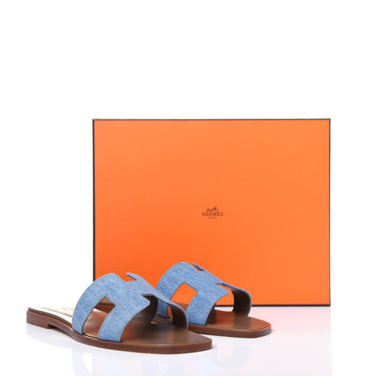 Hermes Denim Canvas Oran Sandals 38 Bleu Clair 11 of 11