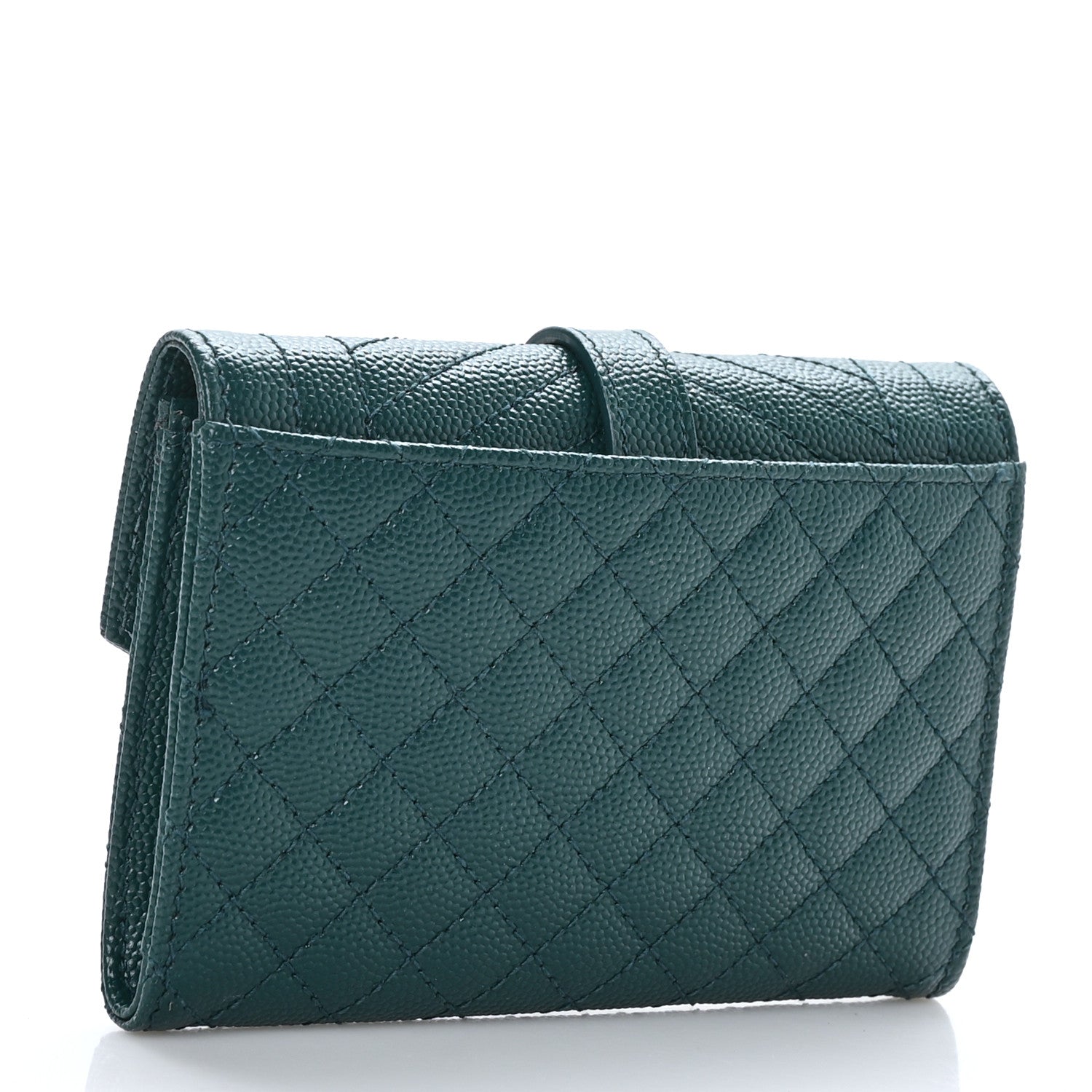 Saint Laurent Grain De Poudre Textured Mixed Matelasse Triquilt Small Monogram Envelope Wallet Sea Turquoise 3 of 7