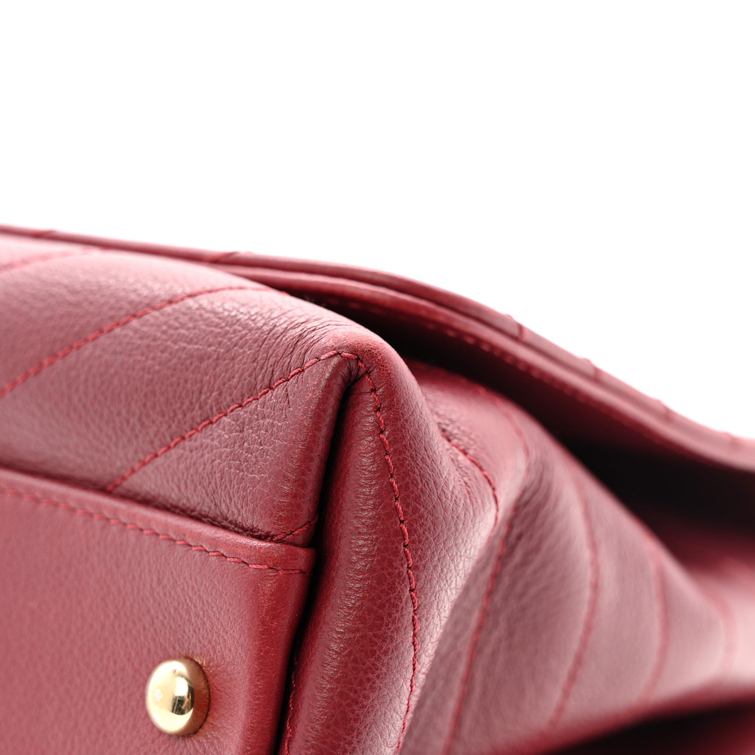 Chanel Grained Calfskin Stitched Chevron Medium Chic Top Handle Flap Red 13 of 15