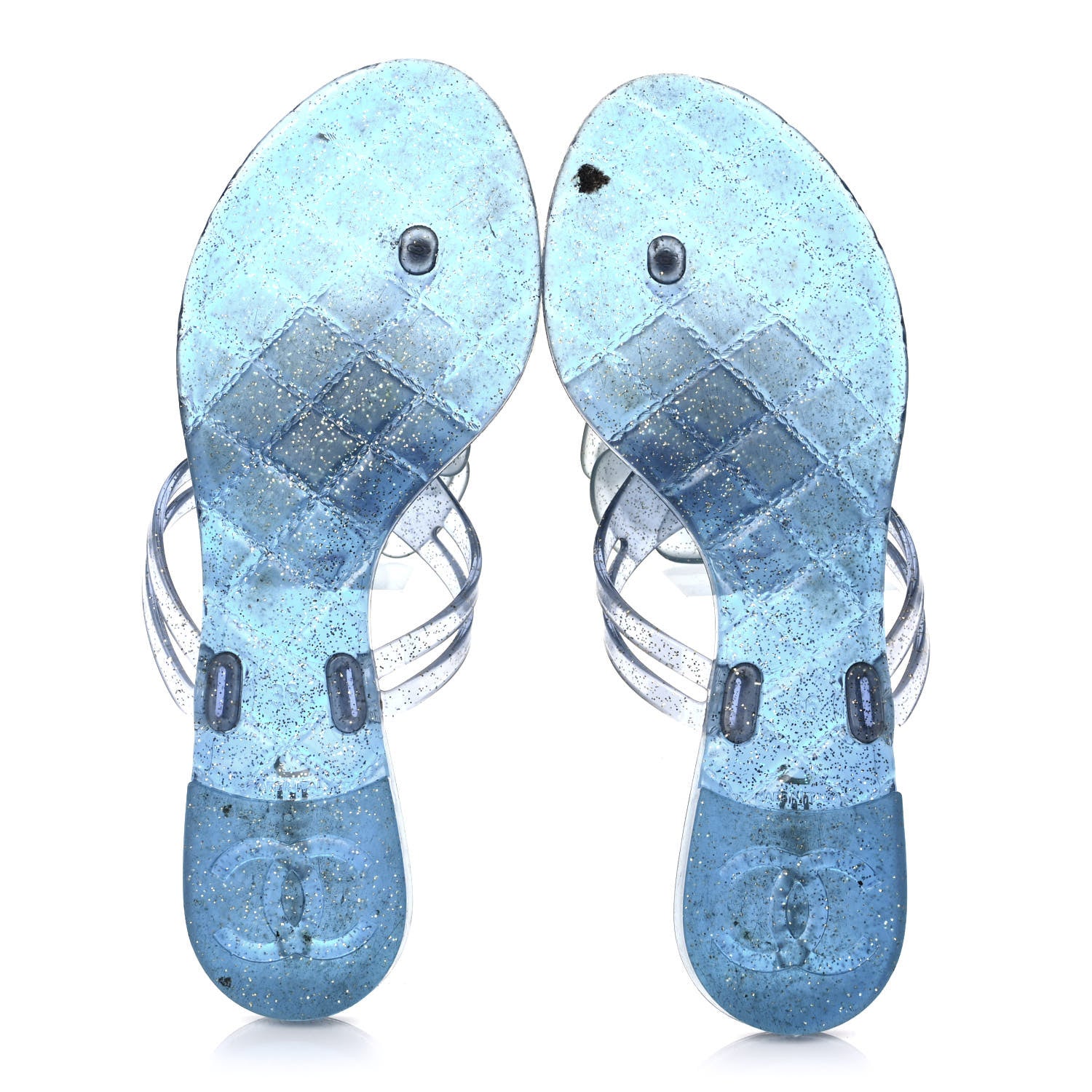 Chanel Jelly Camellia Glitter Thong Sandals 36 Blue 5 of 7