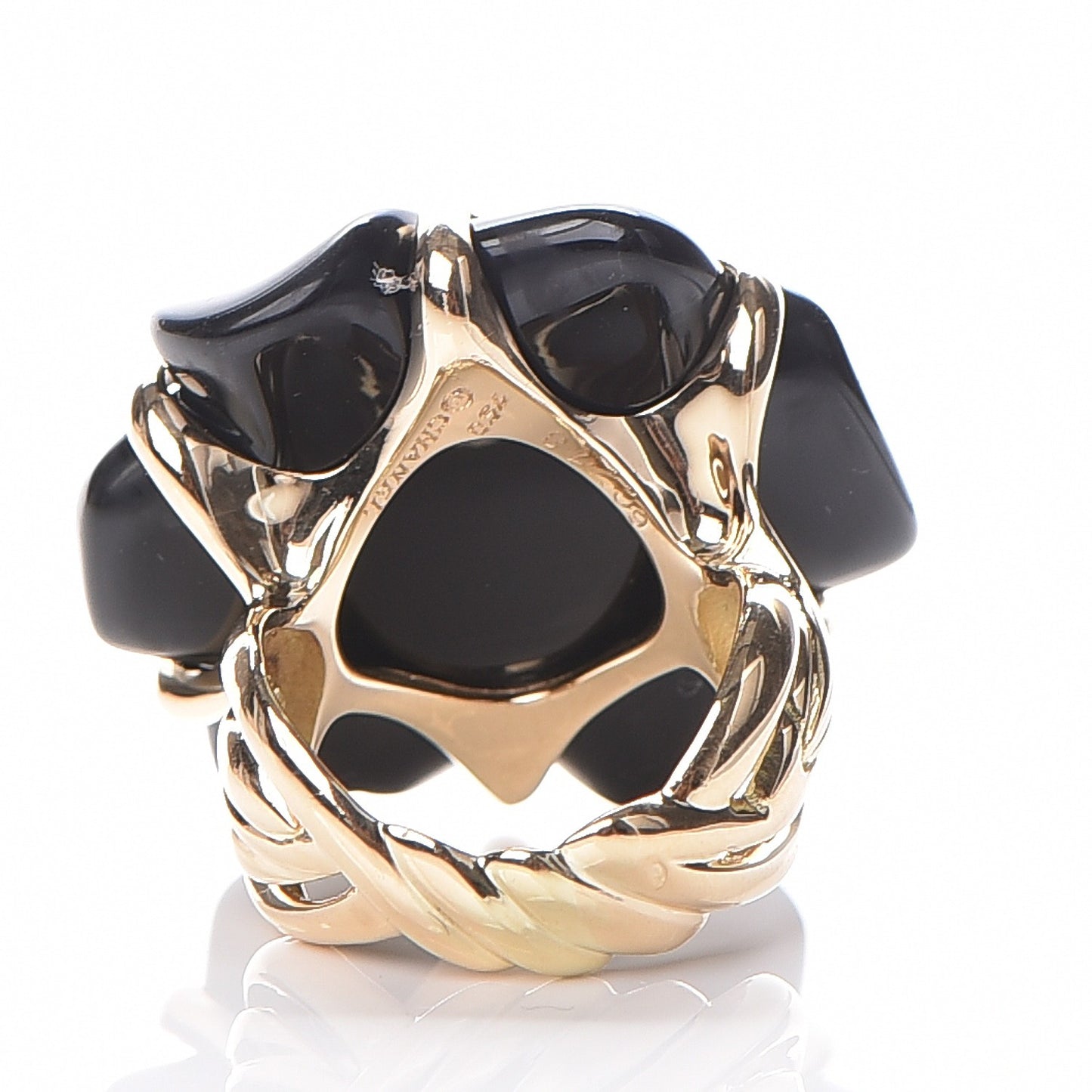18K Yellow Gold Ceramic Camellia Cachlonj Ring 6 Black